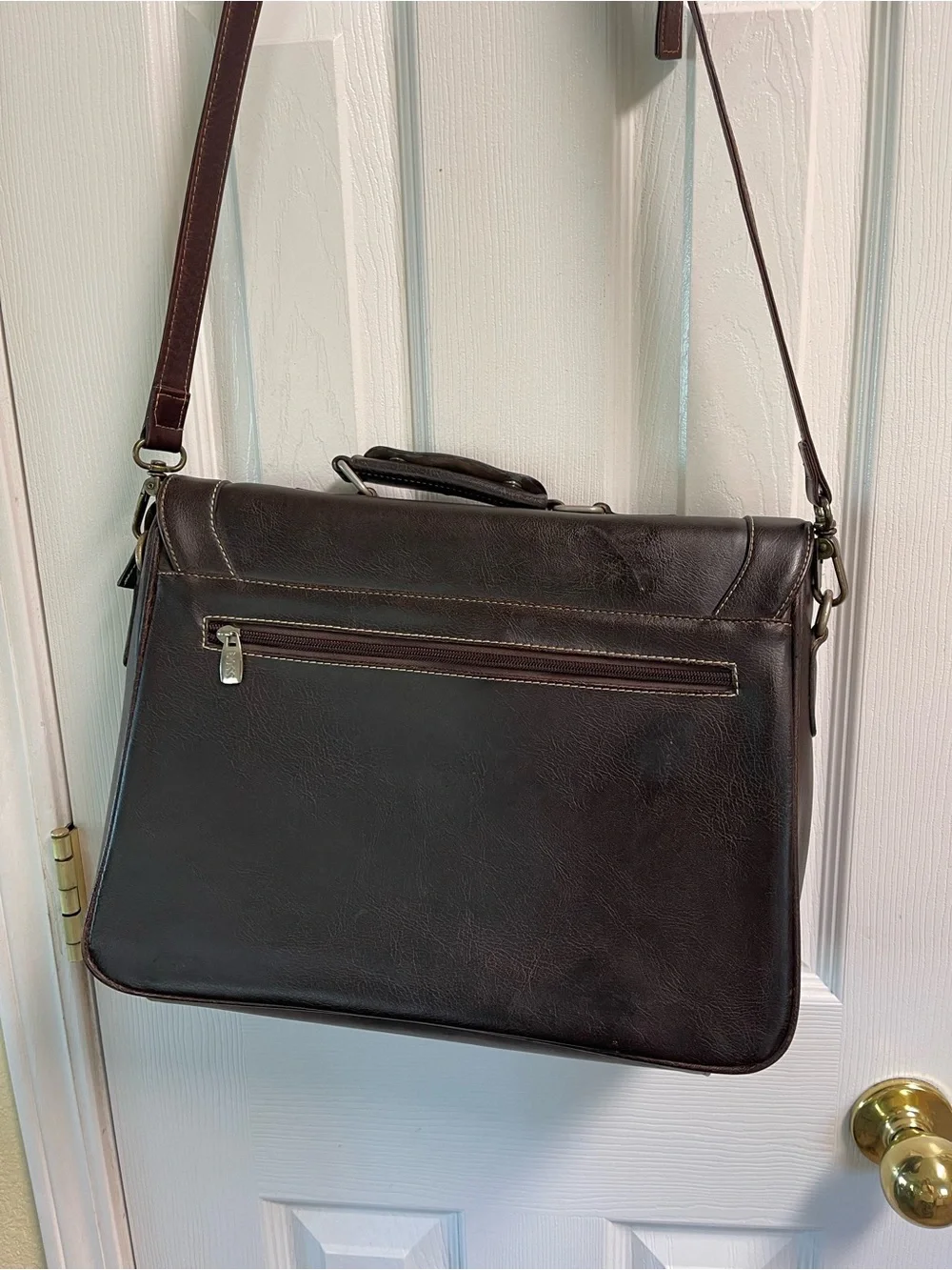 BOSS Brown Leather Briefcase with Shoulder Strap